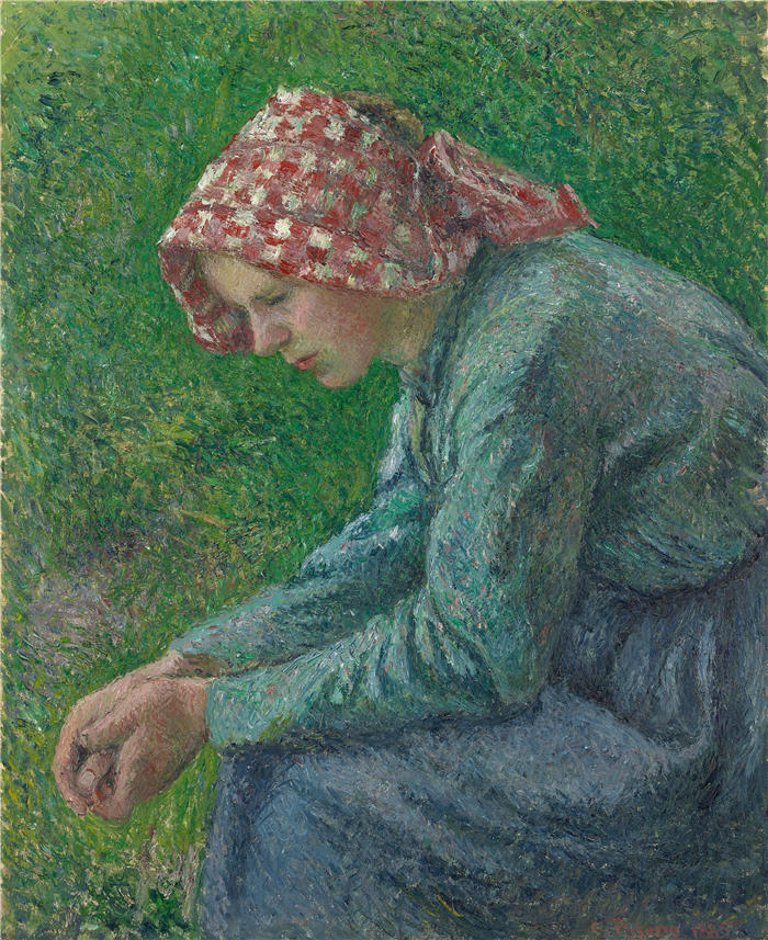 卡米尔·毕沙罗（Camille Pissarro，法国画家）高清作品-《坐着的农妇（1885）》