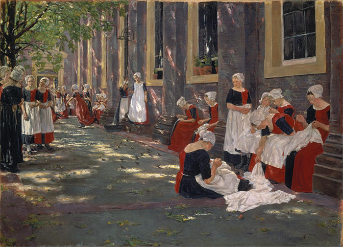 马克斯·利伯曼（Max Liebermann，德国画家）高清作品下载-《阿姆斯特丹孤儿院庭院（1881 – 1882 年）》