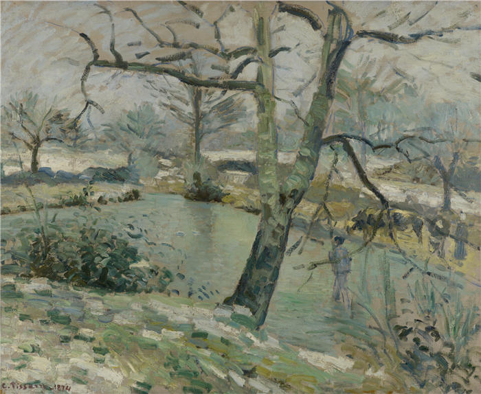卡米尔·毕沙罗（Camille Pissarro，法国画家）高清作品-《蒙福柯的池塘，冬天的影响（1874 年）》