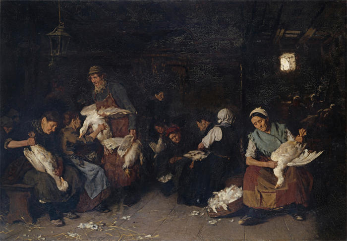 马克斯·利伯曼（Max Liebermann，德国画家）高清作品下载-《拔鹅的妇女（1871-1872）》