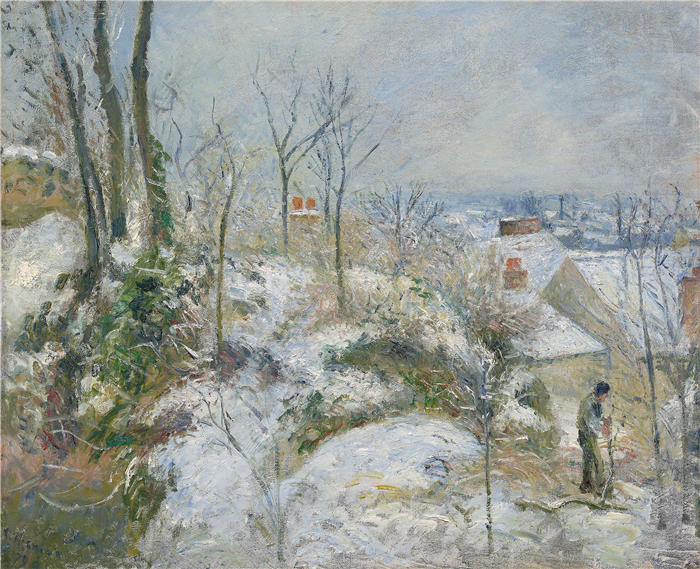 卡米尔·毕沙罗（Camille Pissarro，法国画家）高清作品-《兔子沃伦在蓬图瓦兹，雪 (1879)》
