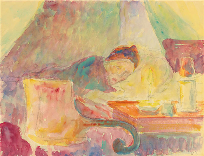 卡米尔·毕沙罗（Camille Pissarro，法国画家）高清作品-《艺术家的母亲躺在床上》