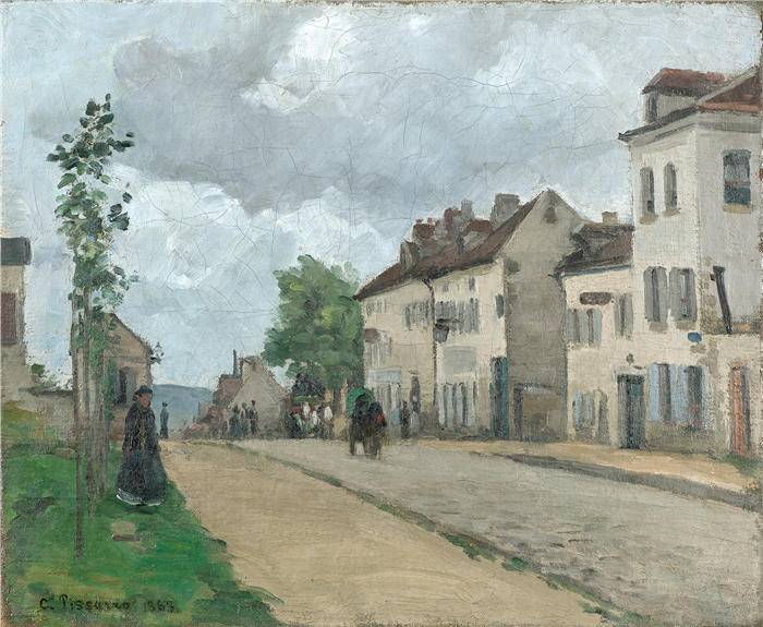 卡米尔·毕沙罗（Camille Pissarro，法国画家）高清作品-《蓬图瓦兹大街（1868 年）》