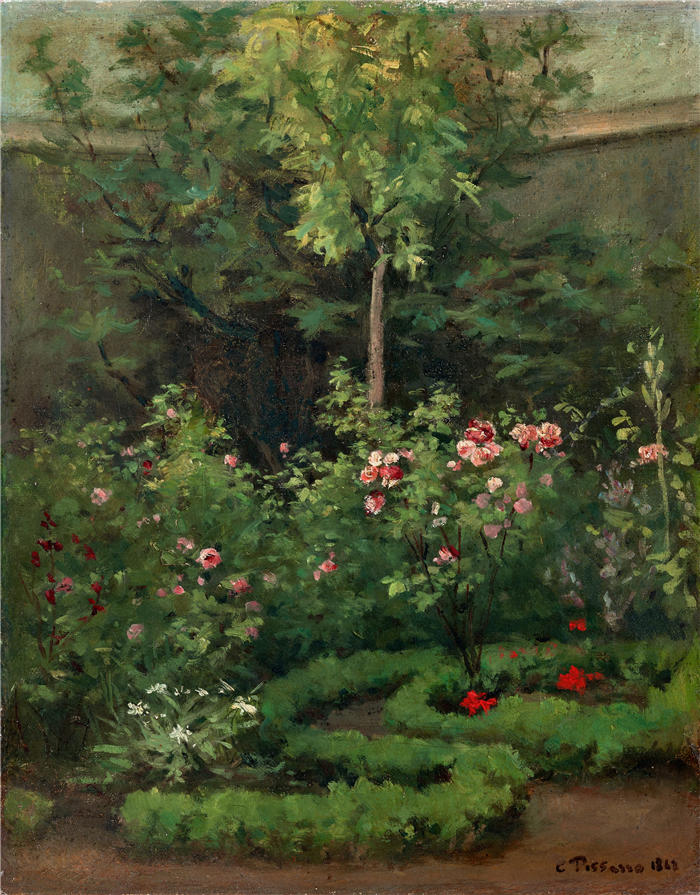 卡米尔·毕沙罗（Camille Pissarro，法国画家）高清作品-《玫瑰园 (1862)》