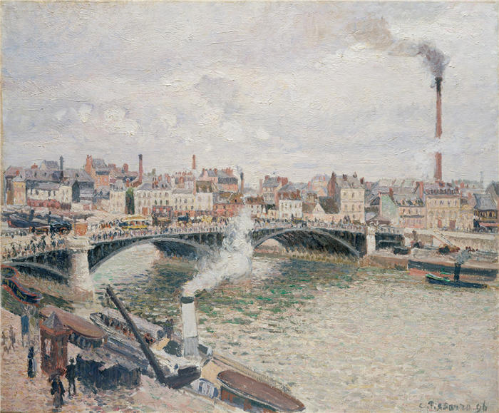 卡米尔·毕沙罗（Camille Pissarro，法国画家）高清作品-《早晨，阴天，鲁昂（1896 年）》