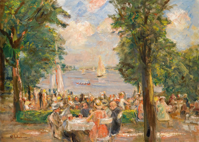 马克斯·利伯曼（Max Liebermann，德国画家）高清作品下载-《万湖附近的啤酒花园（湖上之家）》