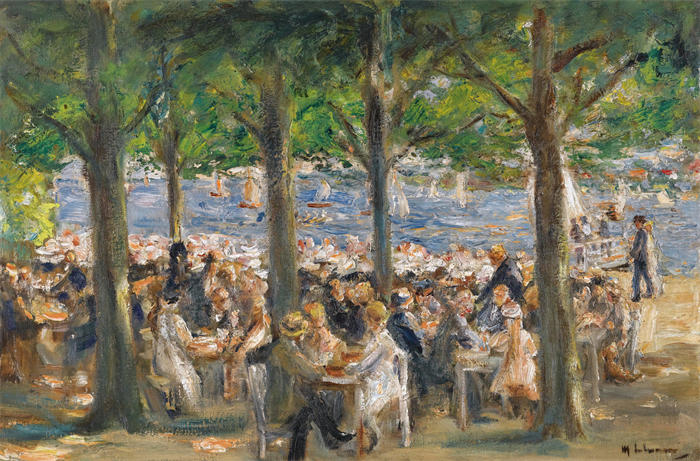 马克斯·利伯曼（Max Liebermann，德国画家）高清作品下载-《树下哈维尔附近的啤酒花园（约 1920-22 年）》