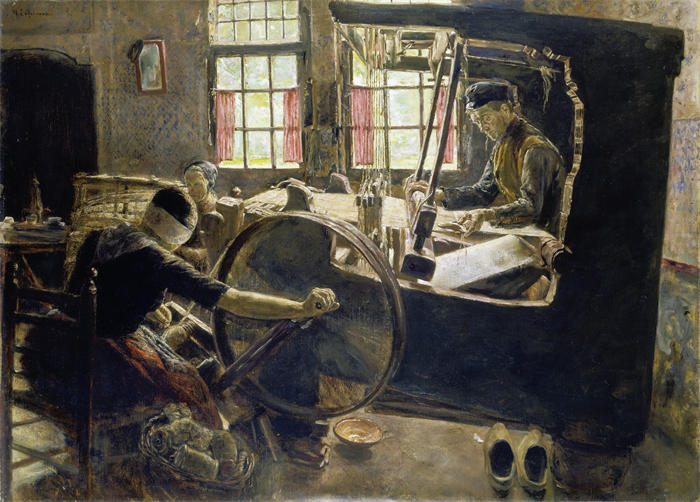 马克斯·利伯曼（Max Liebermann，德国画家）高清作品下载-《织布工 (1882)》