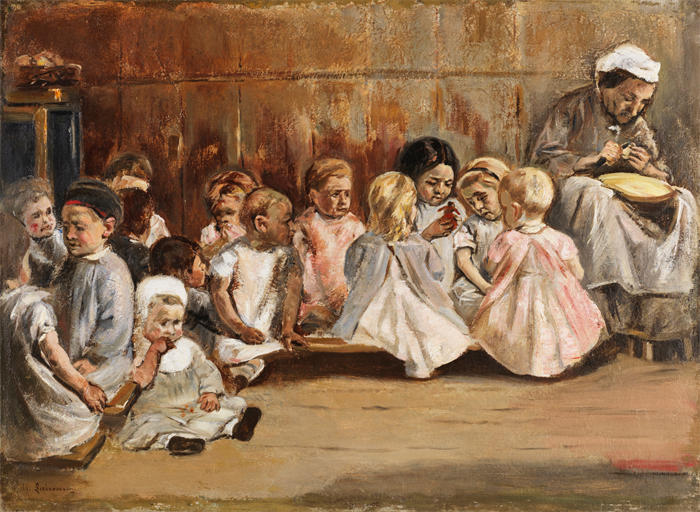 马克斯·利伯曼（Max Liebermann，德国画家）高清作品下载-《幼儿学校 (1875)》