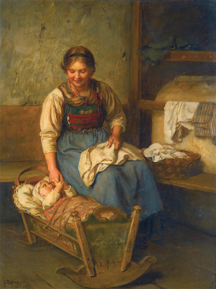弗朗茨·冯·德弗雷格（Franz von Defregger，奥地利画家）高清作品-《母亲的骄傲（1911）》