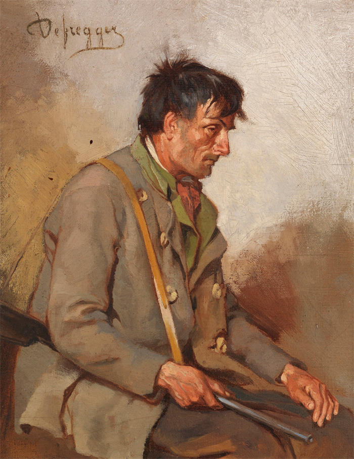 弗朗茨·冯·德弗雷格（Franz von Defregger，奥地利画家）高清作品-《坐着的猎人（1900年后）》