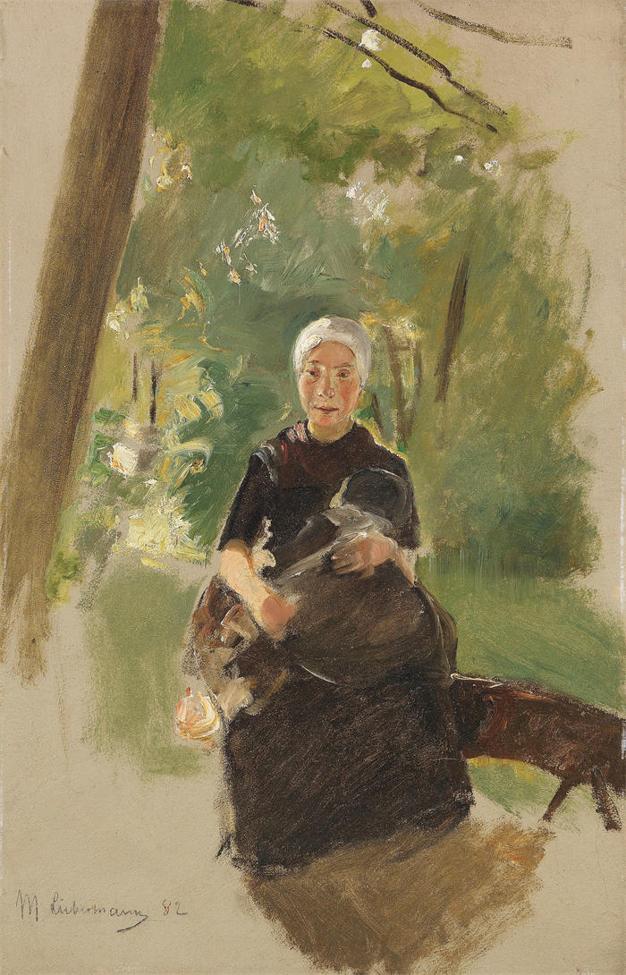 马克斯·利伯曼（Max Liebermann，德国画家）高清作品下载-《树下的年轻母亲（1882）》