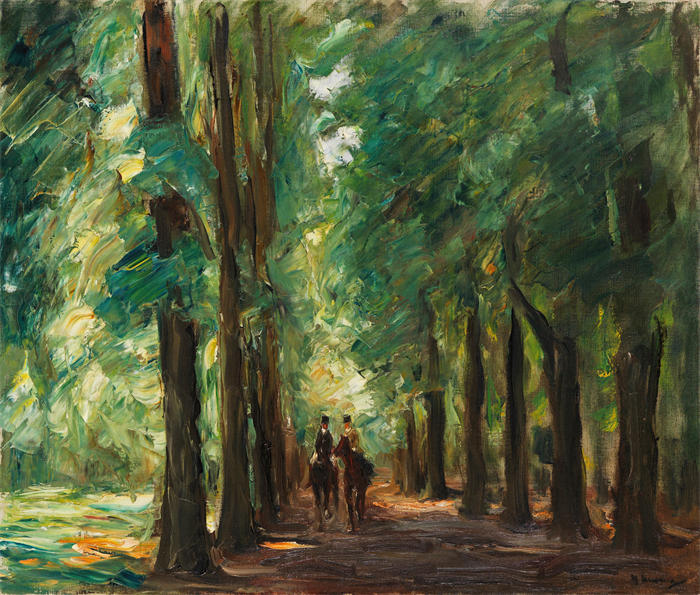 马克斯·利伯曼（Max Liebermann，德国画家）高清作品下载-《萨克罗附近大街上的两名骑手（1924 年）》