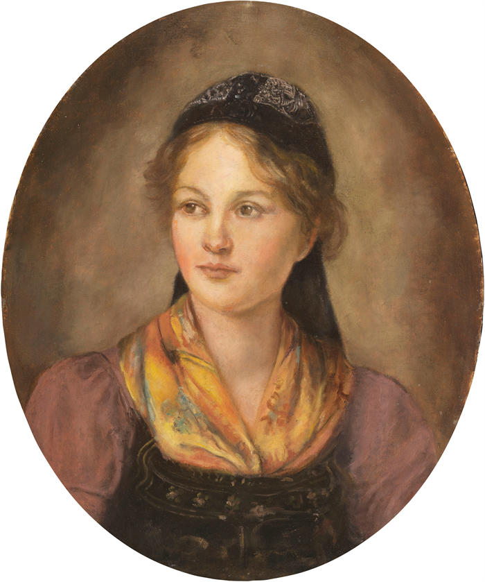 弗朗茨·冯·德弗雷格（Franz von Defregger，奥地利画家）高清作品-《女孩肖像（1900）》