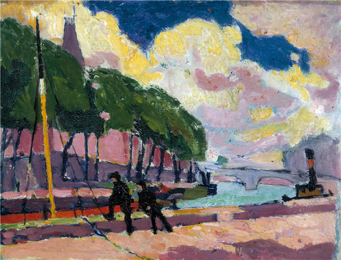 亨利·莱曼·萨昂(Henry Lyman Saÿen,美国画家)高清作品-《在塞纳河畔 (1909-1912)》
