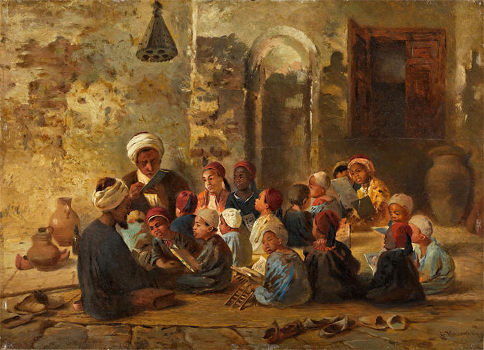 康斯坦丁·马科夫斯基（ Konstantin Makovsky，俄罗斯画家）高清油画作品-《开罗的教室》