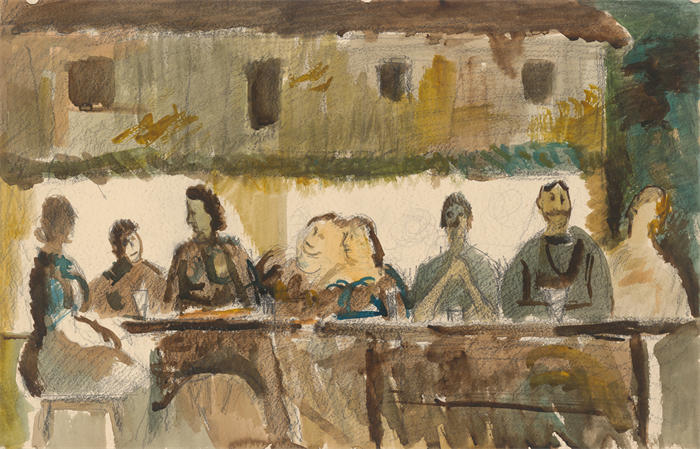 赛普里安·马耶尼克（Cyprián Majerník,斯洛伐克画家）高清作品-《房子前的盛宴（1940-1949）》