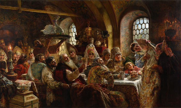 康斯坦丁·马科夫斯基（ Konstantin Makovsky，俄罗斯画家）高清油画作品-《博雅婚宴 (1883)》