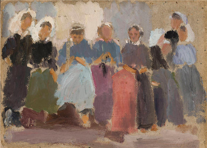 塔德乌什·马科夫斯基（Tadeusz Makowski，波兰画家 ）高清作品-《针织女性 – 素描（1918 年）》
