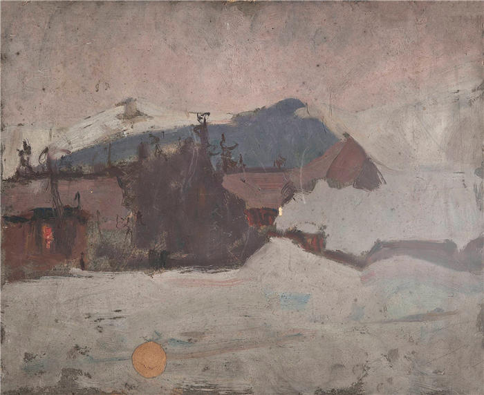 塔德乌什·马科夫斯基（Tadeusz Makowski，波兰画家 ）高清作品-《冬季风景 (1907)》
