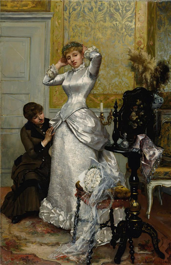 鲁道夫·恩斯特（Rudolf Ernst，奥地利画家）高清作品-《给新娘穿衣服 (1882)》