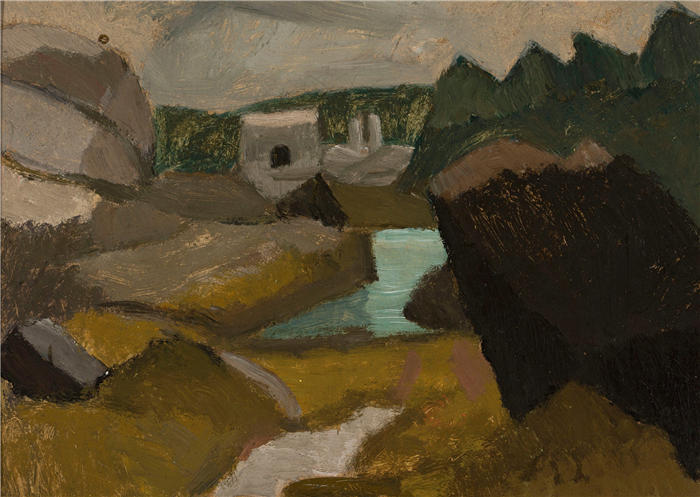塔德乌什·马科夫斯基（Tadeusz Makowski，波兰画家 ）高清作品-《有水的岩石景观（1911 年）》