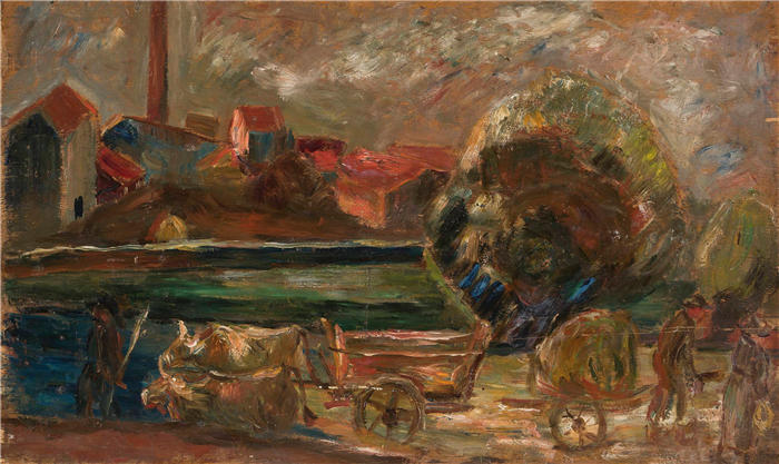 塔德乌什·马科夫斯基(Tadeusz Makowski,波兰画家 )高清作品-《带有工厂烟囱的景观(1921 年)》