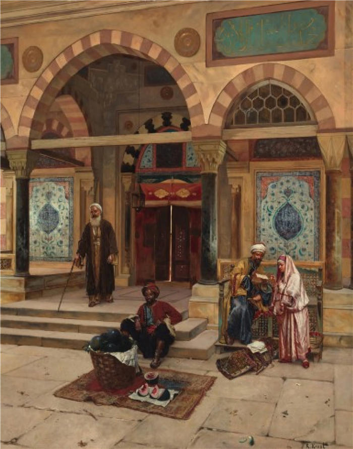 鲁道夫·恩斯特（Rudolf Ernst，奥地利画家）高清作品-《清真寺外》