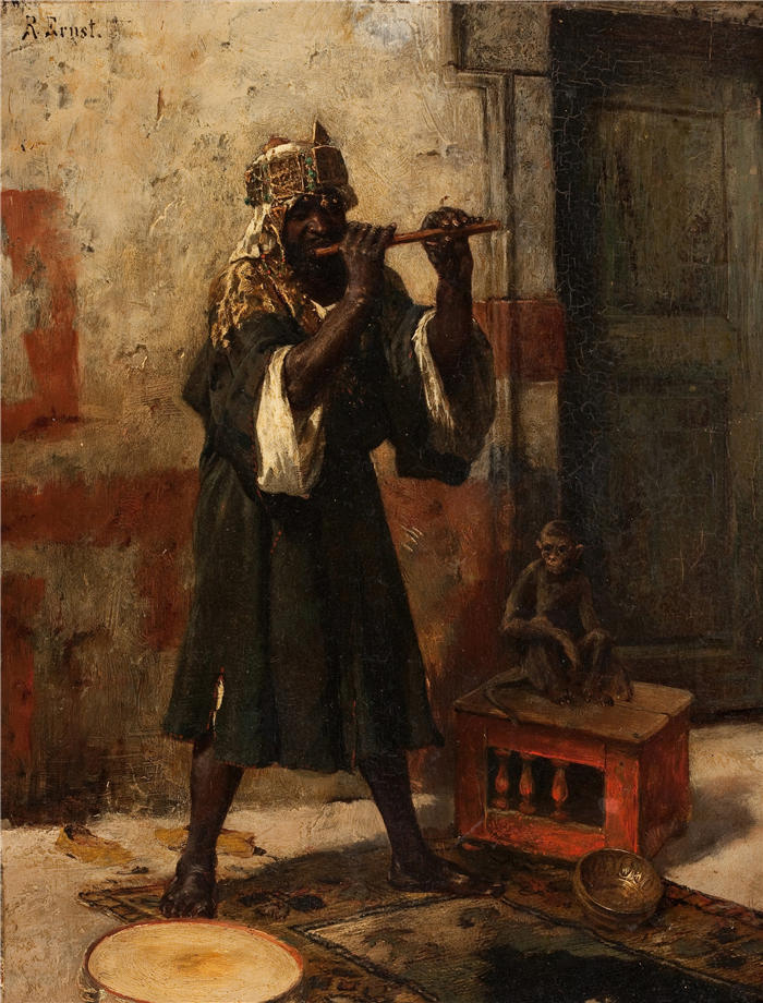 鲁道夫·恩斯特（Rudolf Ernst，奥地利画家）高清作品-《耍蛇人》