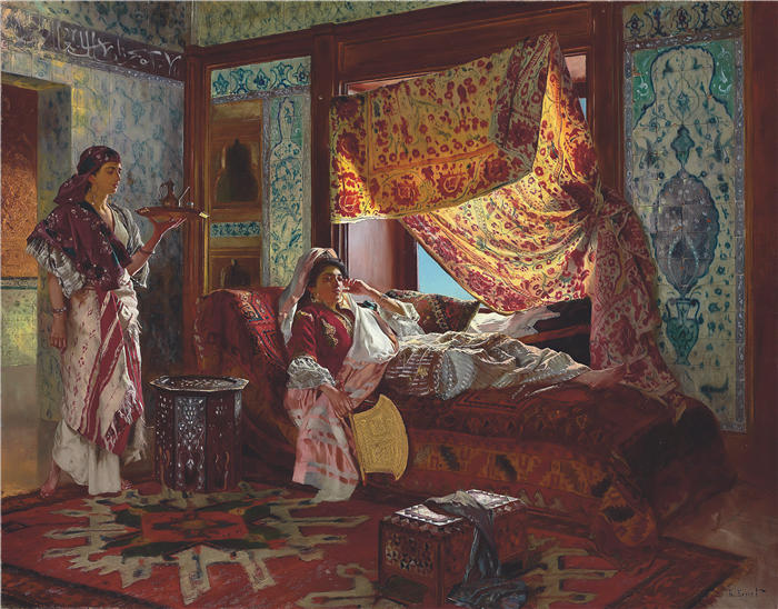鲁道夫·恩斯特（Rudolf Ernst，奥地利画家）高清作品-《在后宫喝茶》