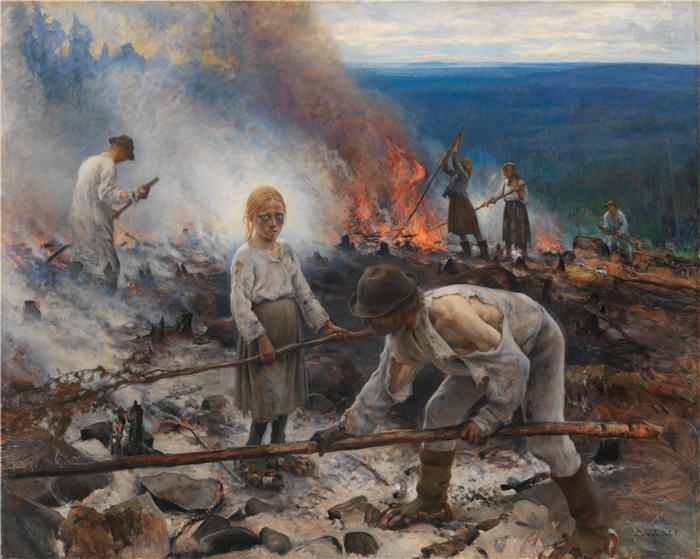 埃罗·杰内费尔特（Eero Järnefelt，芬兰画家）高清作品-《在枷锁下（燃烧灌木丛）（1893 年）》