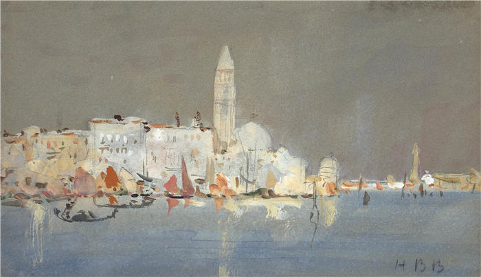 赫拉克勒斯·布拉巴松·布拉巴松(Hercules Brabazon Brabazon,英国画家)高清作品-《带有钟楼的威尼斯随想曲》