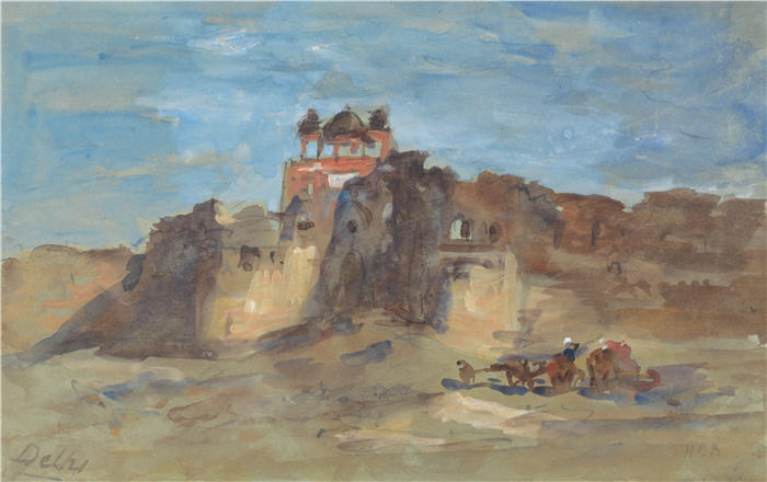 赫拉克勒斯·布拉巴松·布拉巴松(Hercules Brabazon Brabazon,英国画家)高清作品-《新德里红堡》