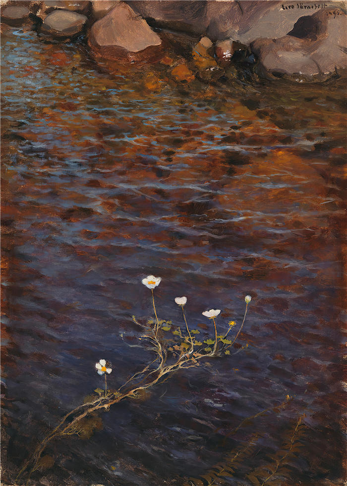 埃罗·杰内费尔特（Eero Järnefelt，芬兰画家）高清作品-《池塘水鸦足 (1895)》