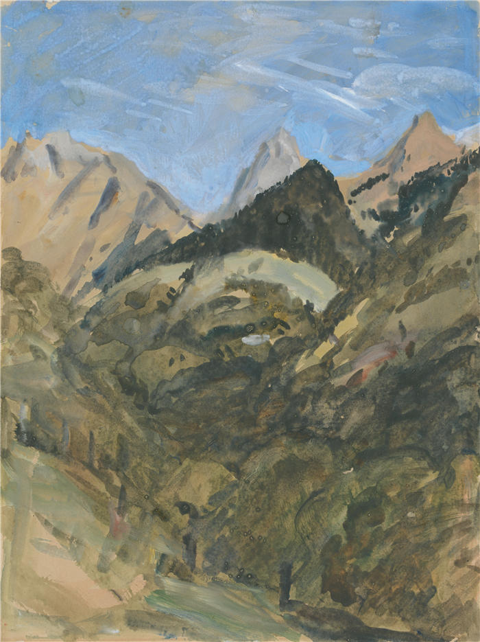 赫拉克勒斯·布拉巴松·布拉巴松(Hercules Brabazon Brabazon，英国画家)高清作品-《山景》
