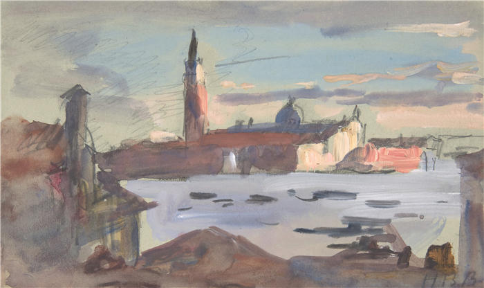 赫拉克勒斯·布拉巴松·布拉巴松(Hercules Brabazon Brabazon,英国画家)高清作品-《威尼斯圣乔治马焦雷 (1840–1906)》
