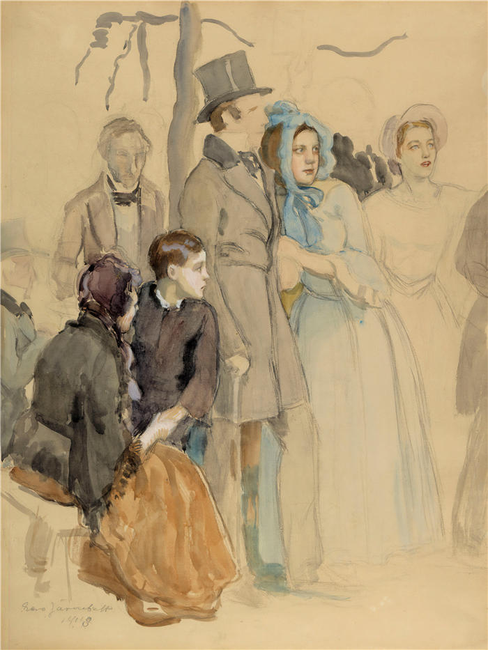 埃罗·杰内费尔特(Eero Järnefelt,芬兰画家)高清作品-《Kumtähti 领域的植物节,研究(1918 年)》