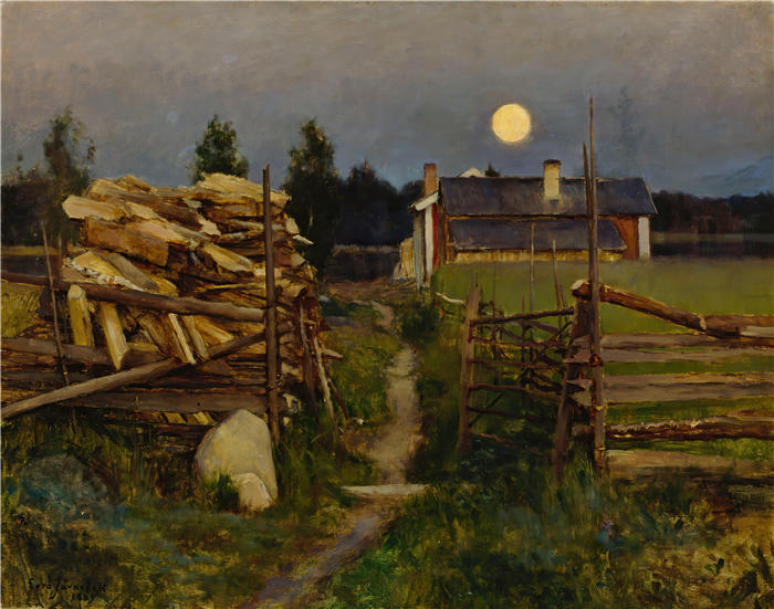 埃罗·杰内费尔特（Eero Järnefelt，芬兰画家）高清作品-《夏夜月亮 (1889)》