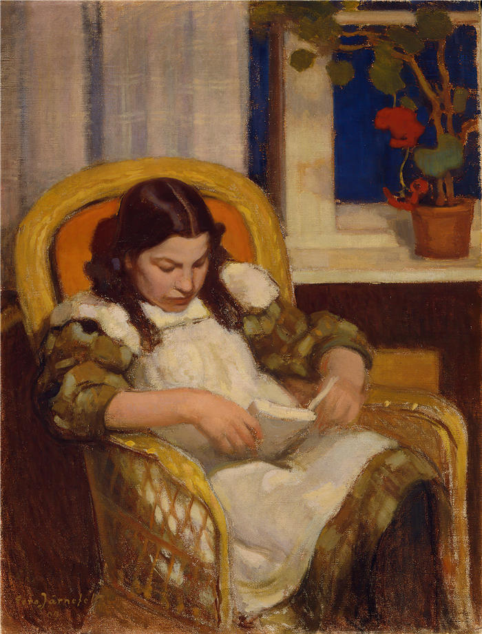 埃罗·杰内费尔特（Eero Järnefelt，芬兰画家）高清作品-《读书的女孩（1909）》