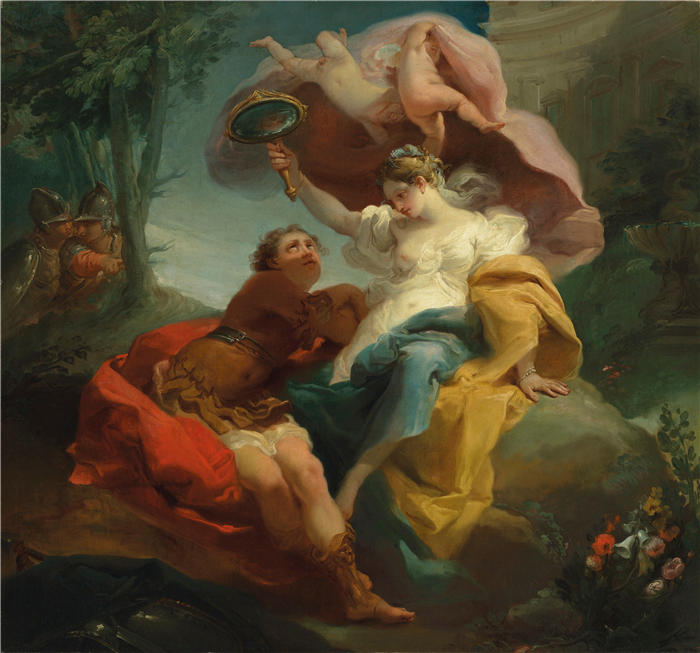 加埃塔诺·甘多菲(Gaetano Gandolfi,意大利画家)高清作品-《欢乐花园里的里纳尔多和阿米达》