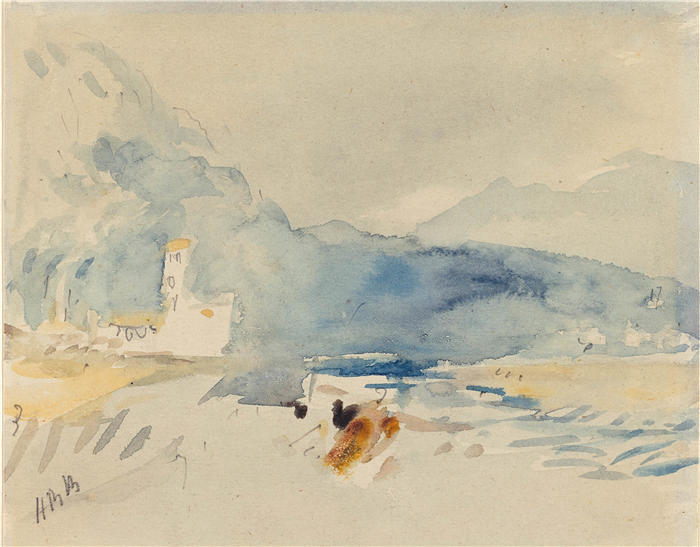 赫拉克勒斯·布拉巴松·布拉巴松(Hercules Brabazon Brabazon,英国画家)高清作品-《有山有水的风景》