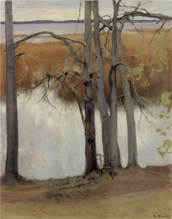 埃罗·杰内费尔特（Eero Järnefelt，芬兰画家）高清作品-《芦苇湖岸 (1905)》