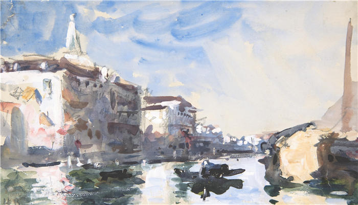 赫拉克勒斯·布拉巴松·布拉巴松(Hercules Brabazon Brabazon,英国画家)高清作品-《威尼斯大运河上的场景(19 世纪)》