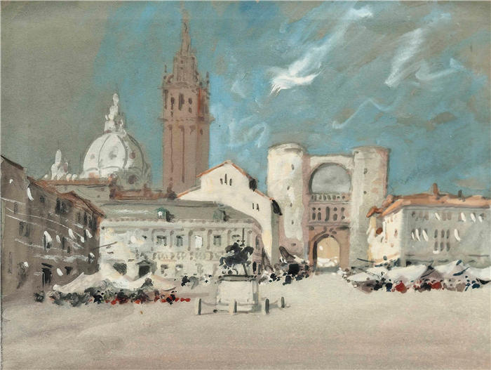 赫拉克勒斯·布拉巴松·布拉巴松(Hercules Brabazon Brabazon,英国画家)高清作品-《Piazza Dei Signori, 帕多瓦》