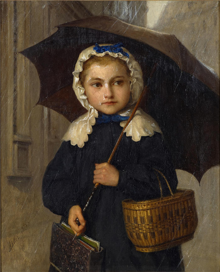 阿尔伯特·安克（Albert Anker，瑞士画家）高清作品-《带雨伞的路易丝·安克 (1872)》