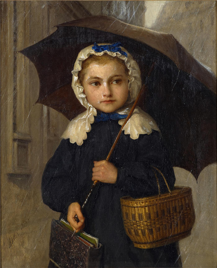 阿尔伯特·安克(Albert Anker,瑞士画家)高清作品-《带雨伞的路易丝·安克 (1872)》