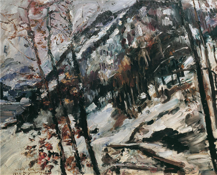 洛维斯·科林斯(Lovis Corinth,德国画家)高清作品-《Herzogstand Am Walchensee 在雪地里 (1922)》