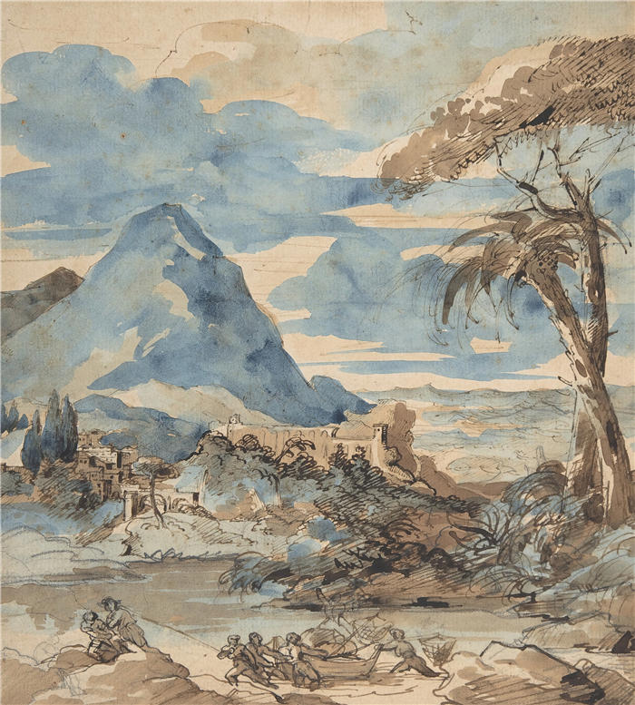 西奥多·杰利柯(Théodore Géricault，法国画家)高清作品-《与渔民的风景（1818 年）》