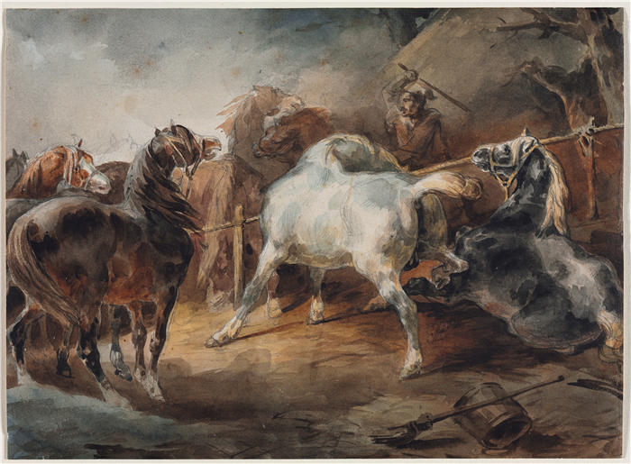 西奥多·杰利柯(Théodore Géricault，法国画家)高清作品-《战马（约 1820 年）》