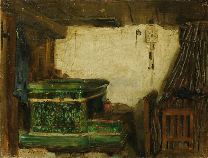 阿尔伯特·安克（Albert Anker，瑞士画家）高清作品-《带瓷砖炉灶的房间一角》